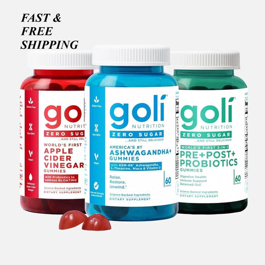 NEW 3 Bottles Goli Zero Sugar Best Seller Trio Set Gummies, 60 Counts per Bottle