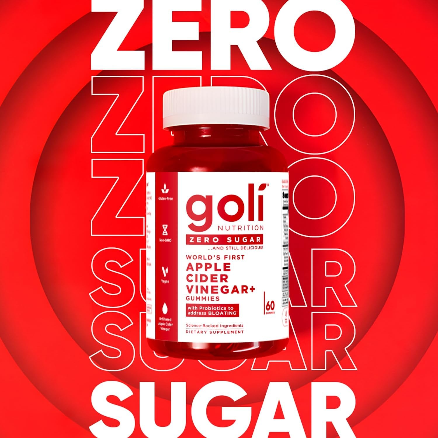 Zero Sugar Apple Cider Vinegar Gummies - ACV with Vitamin B12 and Probiotics - No Sugar Alcohols - Vegan, Keto-Friendly, Gluten-Free