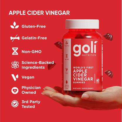 Apple Cider Vinegar Gummies - Worlds First ACV Gummy with Vitamin B12, Beetroot & Pomegranate - Vegan, Non-Gmo, Gluten-Free - 60 Count (Pack of 1)