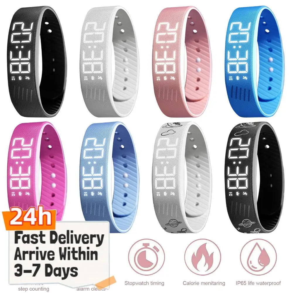 Vibrating Alarm Wristband Waterproof Alarm Clock Watches with Step Counter Silent Wrist Shock Bands Smart Bracelet