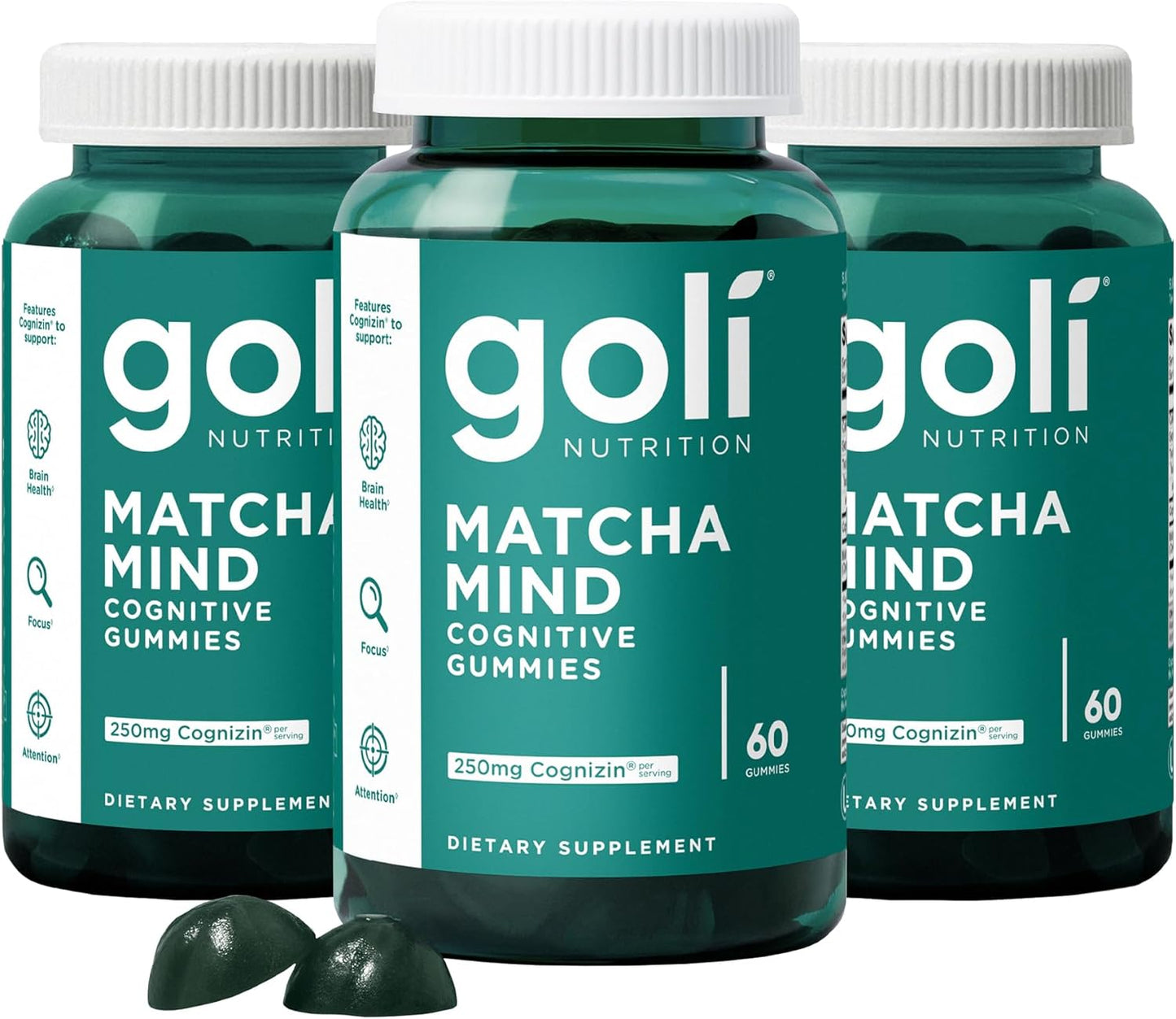 Matcha Mind Gummies - 60 Count - Green Tea Leaves Powder with Cognizin for Focus, Attention and Brain Health, Vegan, Non-Gmo, Gluten-Free & Gelatin Free.