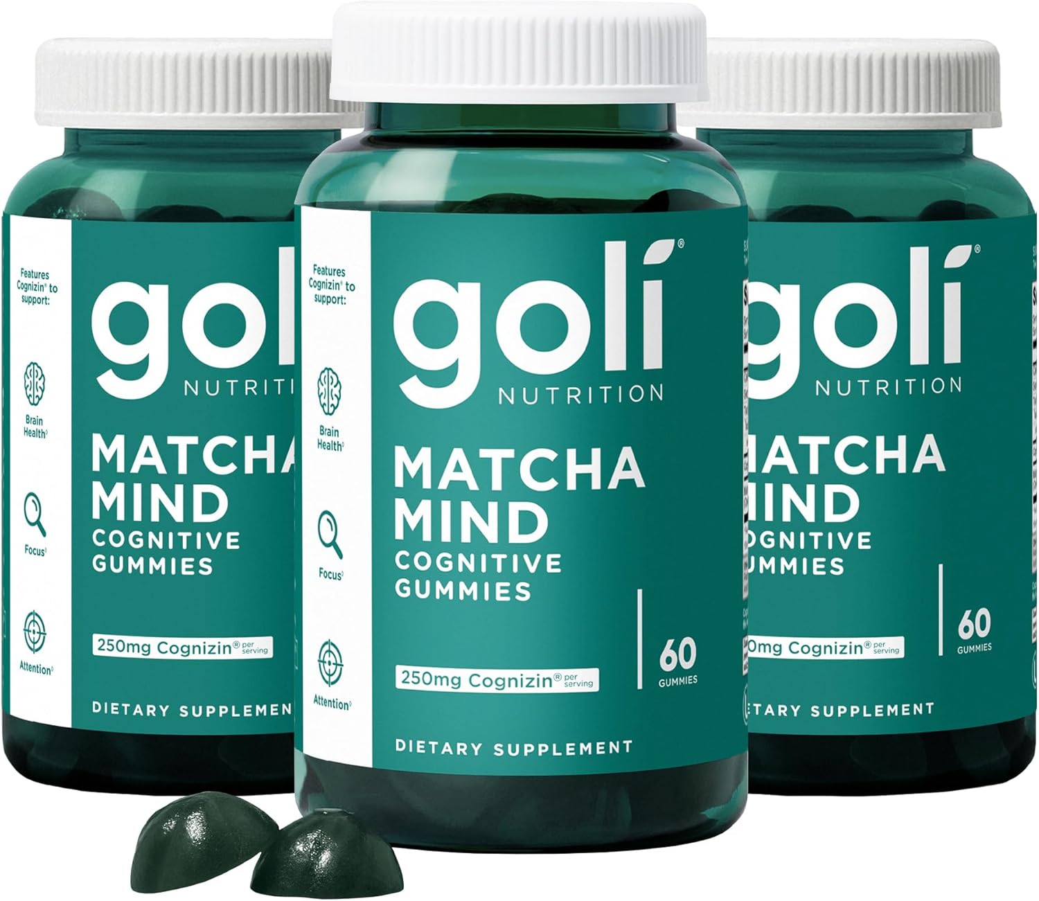 Matcha Mind Gummies - 60 Count - Green Tea Leaves Powder with Cognizin for Focus, Attention and Brain Health, Vegan, Non-Gmo, Gluten-Free & Gelatin Free.