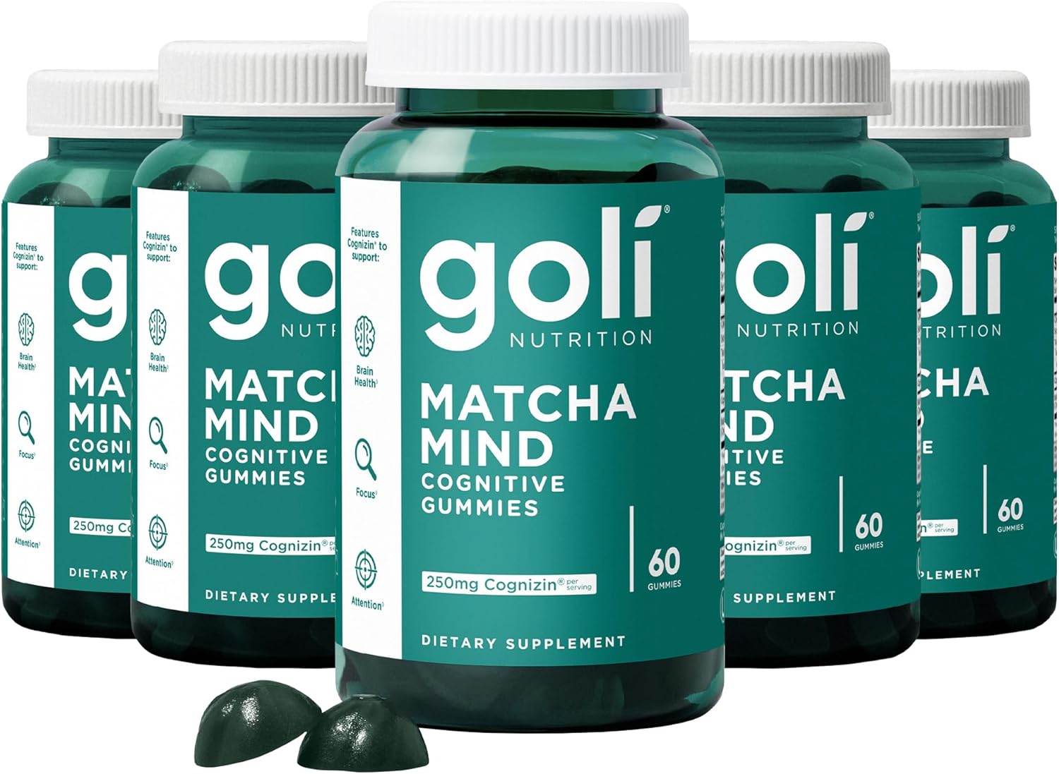 Matcha Mind Gummies - 60 Count - Green Tea Leaves Powder with Cognizin for Focus, Attention and Brain Health, Vegan, Non-Gmo, Gluten-Free & Gelatin Free.