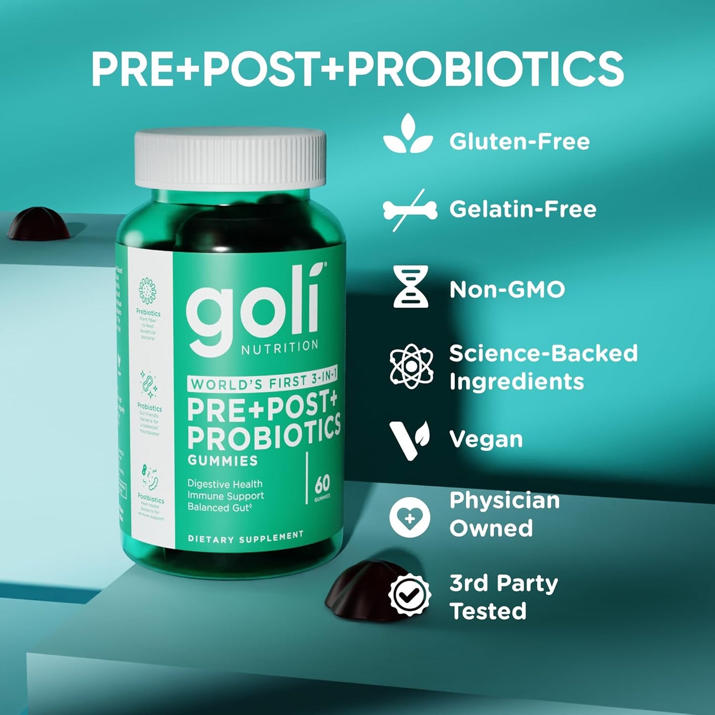 Pre Pro Postbiotic Gummies - Worlds First 3-In-1 Formula with DE111 Probiotics, XOS Prebiotics, MCC1849 Postbiotics - Vegan, Non-Gmo, Gluten-Free