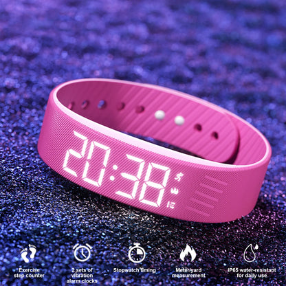 Vibrating Alarm Wristband Waterproof Alarm Clock Watches with Step Counter Silent Wrist Shock Bands Smart Bracelet