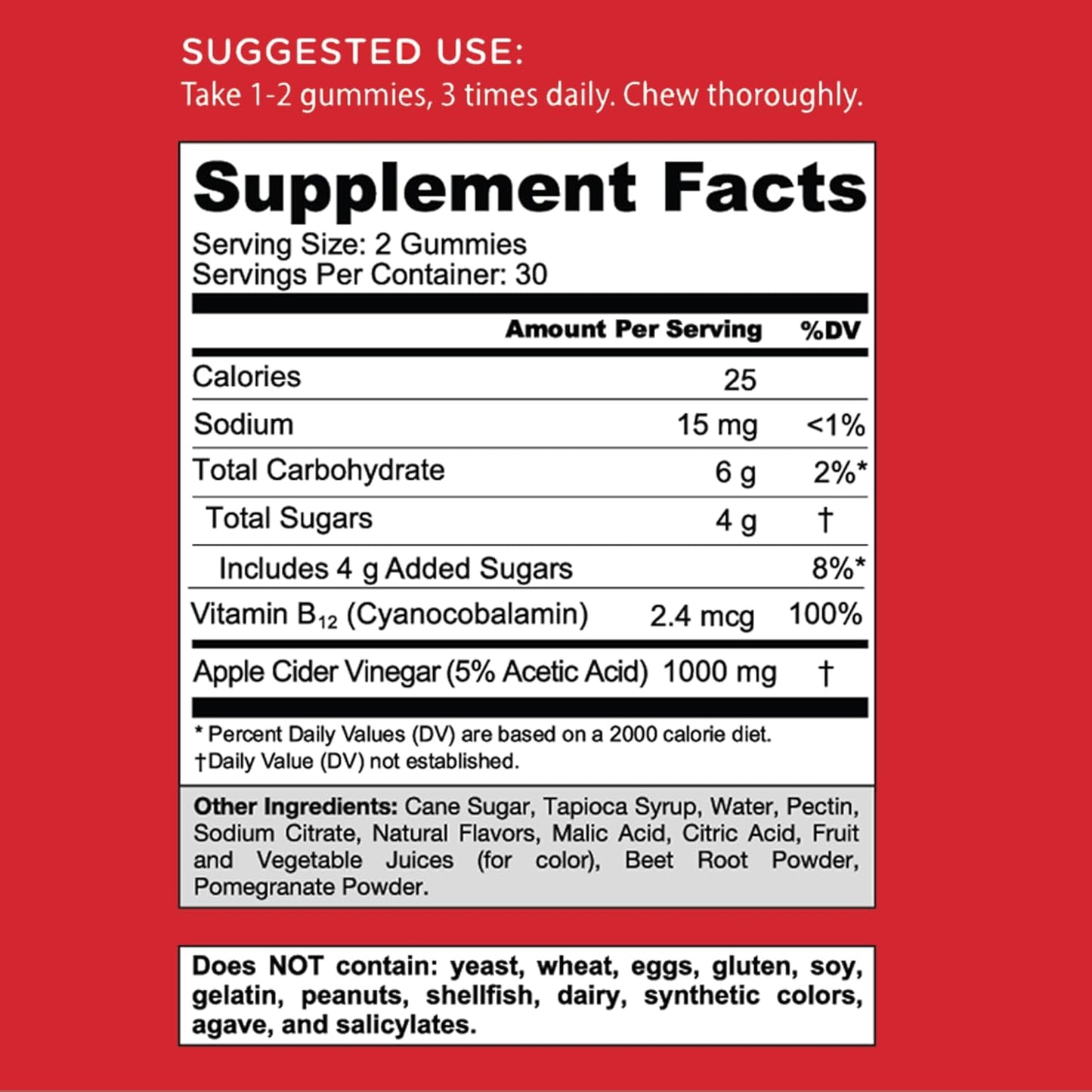 Apple Cider Vinegar Gummies - Worlds First ACV Gummy with Vitamin B12, Beetroot & Pomegranate - Vegan, Non-Gmo, Gluten-Free - 60 Count (Pack of 1)
