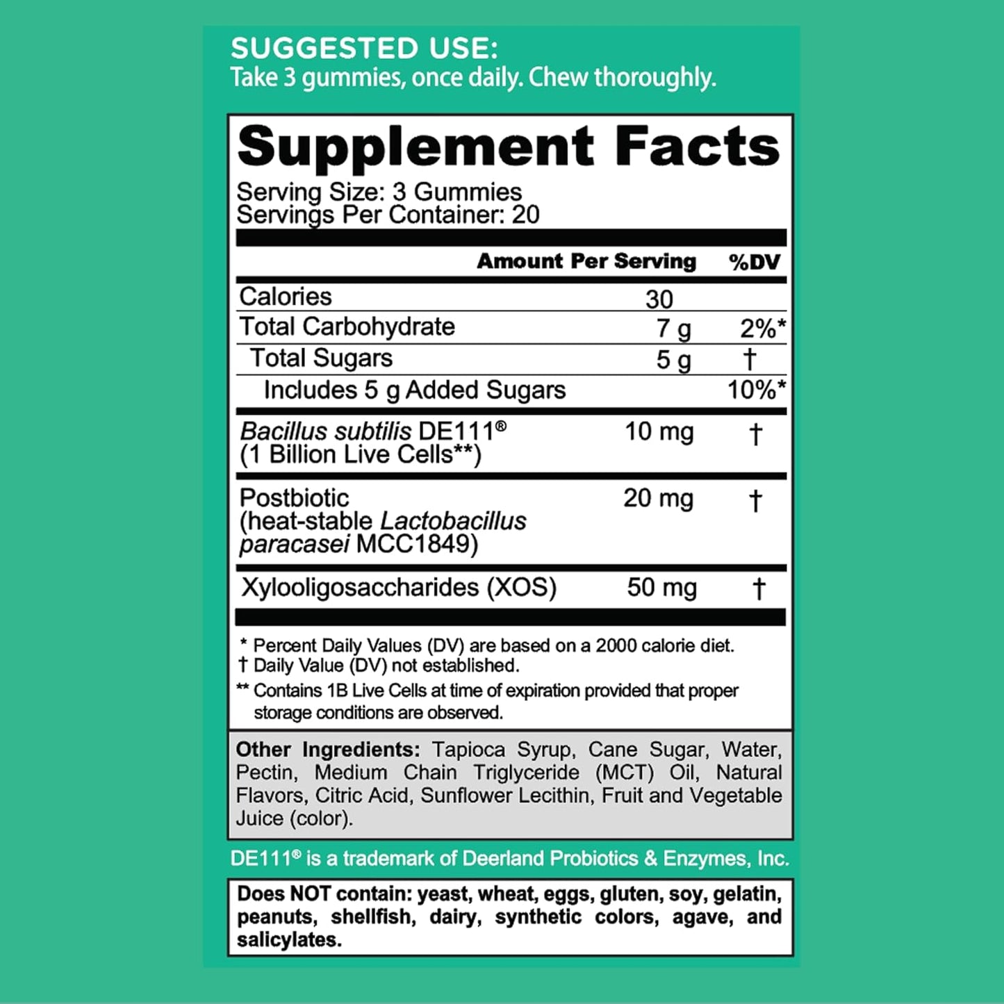 Pre Pro Postbiotic Gummies - Worlds First 3-In-1 Formula with DE111 Probiotics, XOS Prebiotics, MCC1849 Postbiotics - Vegan, Non-Gmo, Gluten-Free