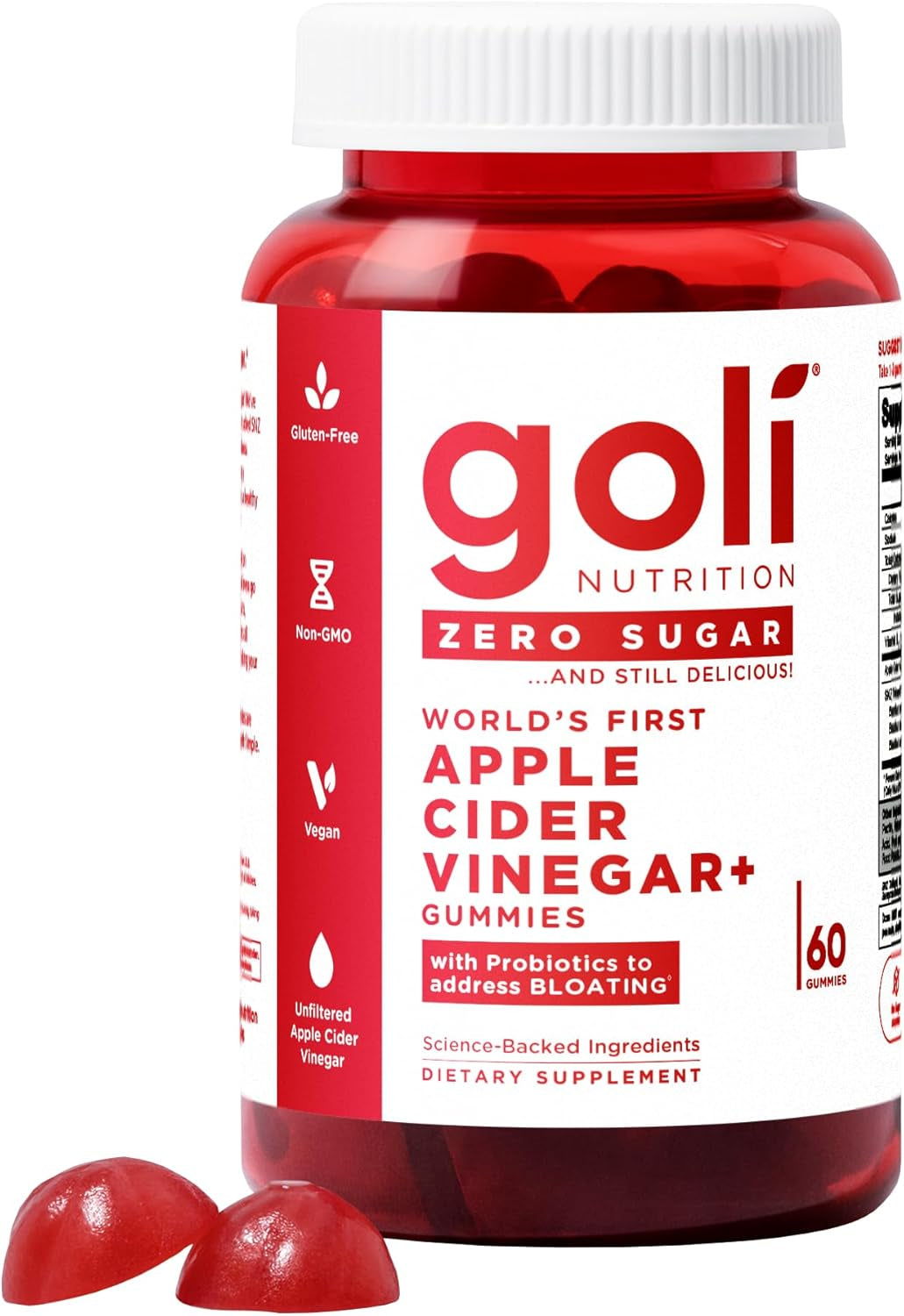 Zero Sugar Apple Cider Vinegar Gummies - ACV with Vitamin B12 and Probiotics - No Sugar Alcohols - Vegan, Keto-Friendly, Gluten-Free