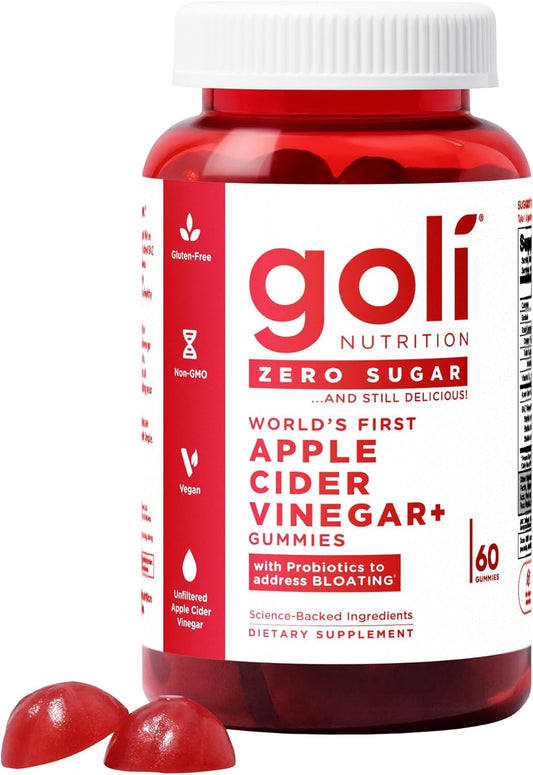Zero Sugar Apple Cider Vinegar Gummies - ACV with Vitamin B12 and Probiotics - No Sugar Alcohols - Vegan, Keto-Friendly, Gluten-Free