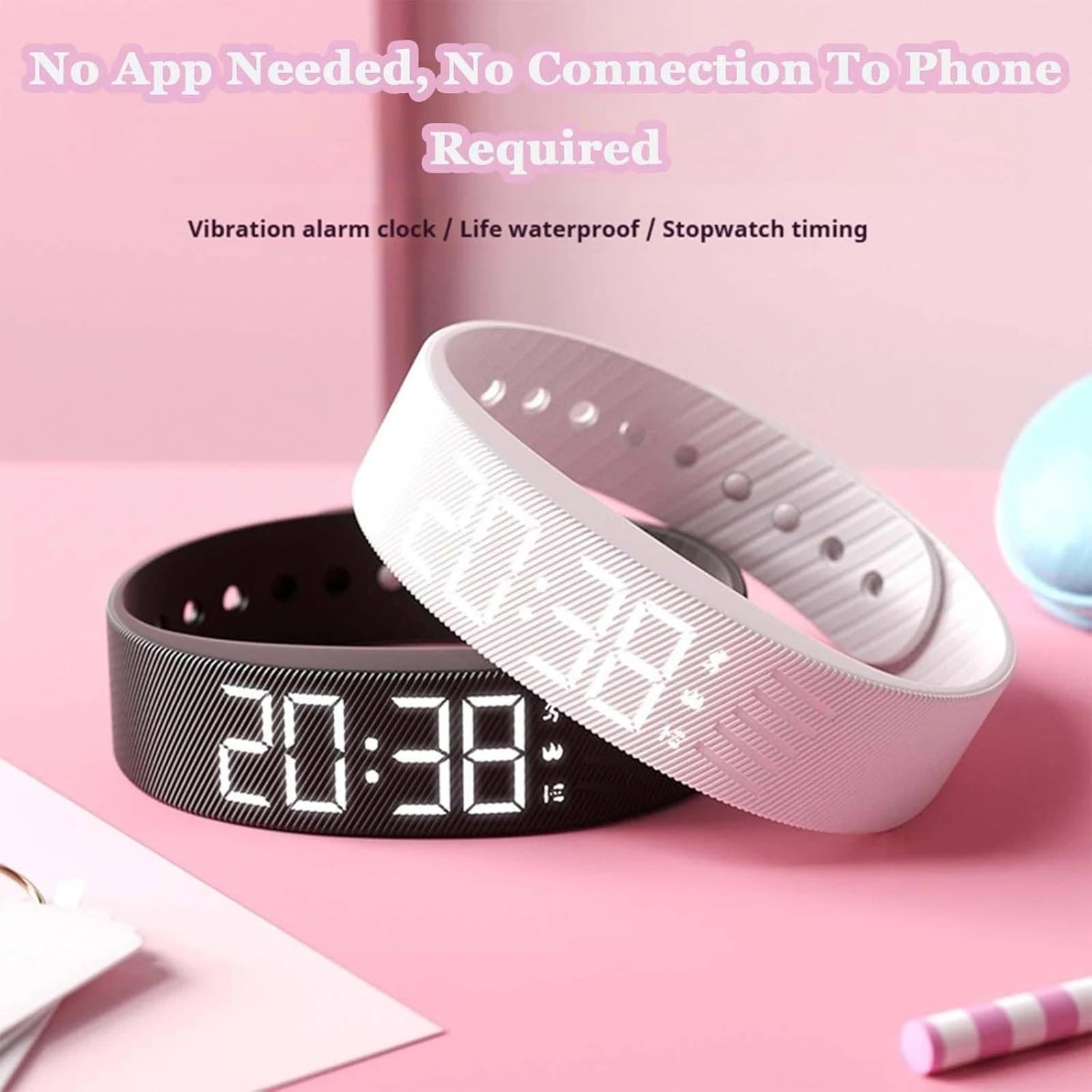 Vibrating Alarm Wristband Waterproof Alarm Clock Watches with Step Counter Silent Wrist Shock Bands Smart Bracelet